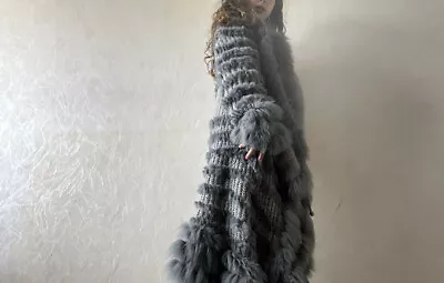 £0.99 • Buy Maxi Knitted Fur Fur Grey Coat Authentic (picture Reference Size Small And 4’9