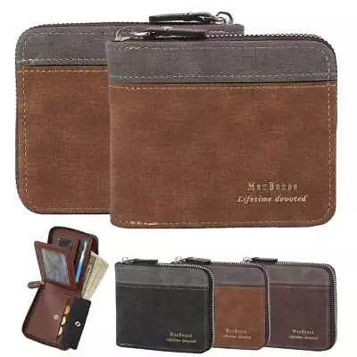 RFID Blocking Leather Men Bifold Wallet Credit Card ID Holder Zip Around Purse • $7.99