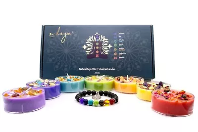 Set Of 7 Chakra Scented Candles Infused With Crystals And Flowers & Bracelet. • £24.99