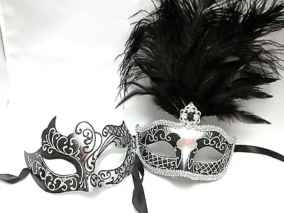 Silver Black Couples Man Woman Masquerade Mardi Gras Masks Combo Couple Set • $28.49