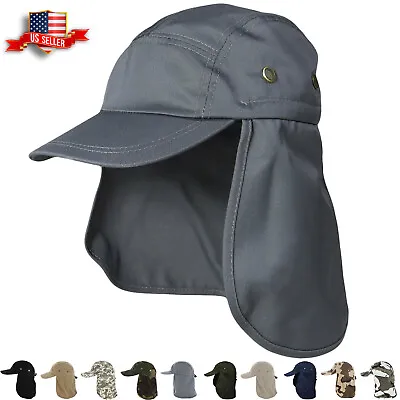 Ear Flap Sun Hat Neck Cover Baseball Cap Visor Camo Army Fishing Outdoors USA • $10.79