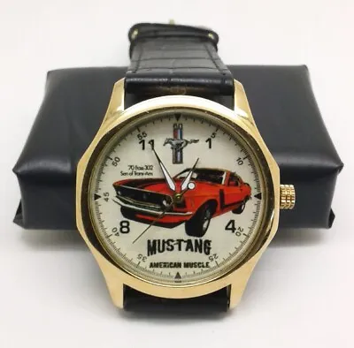 VINTAGE RED FORD MUSTANG AMERICAN MUSCLE HOTROD ART 40 Mm SOLID BRASS CAR WATCH • $129.99