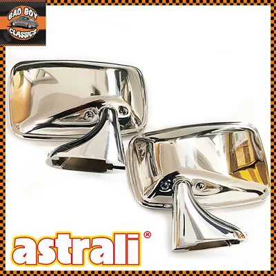 Pair Polished Stainless Steel Flat Door Mirrors EO Quality For CLASSIC MINI • $93.35