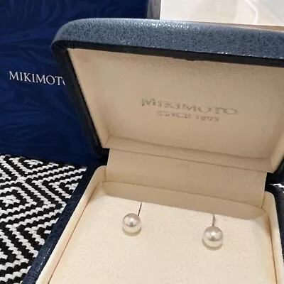 MIKIMOTO Akoya Pearl 6.00mm K18 White Gold Earrings Stud With Box • $554.99