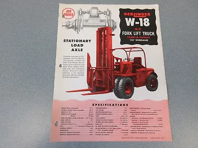 Old 1956 Gerlinger W-18 Forklift Sales Sheet 18000 Pound Pallet Truck • $40