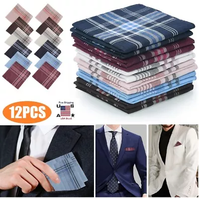 12× Men's Premium Handkerchiefs Cotton Classic Hankies Pocket Square Hanks Women • $9.88