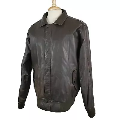 U2 Wear Me Out Leather Bomber Jacket Mens 42T Brown Zip Out Pile Liner Patina  • $42.99