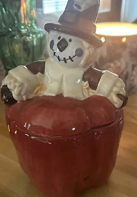 Scarecrow On A Pumpkin Ceramic Cookie Jar W.C.L. • $12