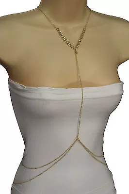 $11.99 • Buy Women GoldMetal Body Chain Necklace Jewelry Bikini Harness Y Strand V Neck Shape