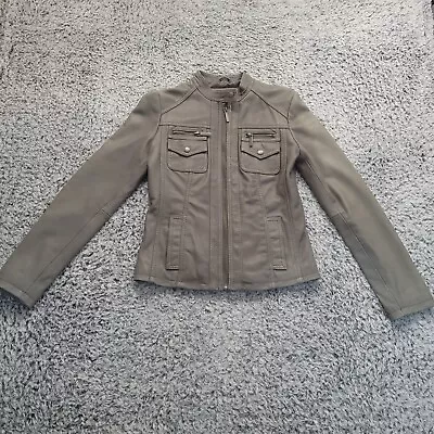 Michael Kors Jacket Women Small Gray Leather Moto Soft Zip Up Bikercore Casual • $59.99