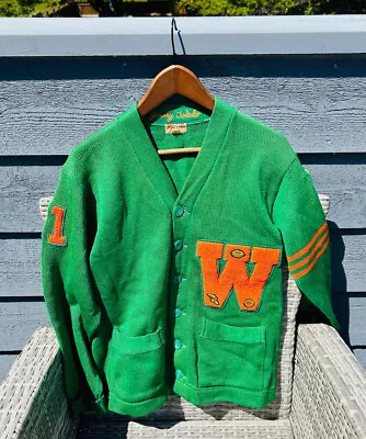 Vintage Letterman's Cardigan Sweater ~ Green & Orange ~ Wolverine Jimmy Toledo • $87.50