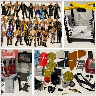 £120 • Buy Massive WWE WWF WCW Wrestling Bundle Figures Rings Belts Accessories Joblot 125+