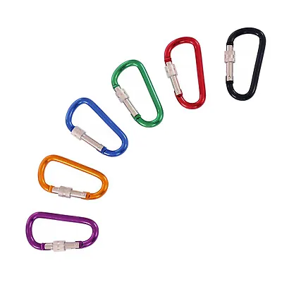 NEW! Set Of 6 Multi-coloured Hiking Camping Carabiner D-Ring Clip Hooks Key Ring • £3.95