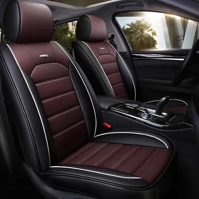 Brown Car Seat Cover Full Set Waterproof Leather Universal For Sedan SUV Truck • $75.98
