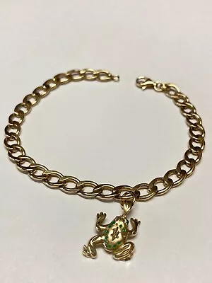 Vintage 10k Gold Curb Link Charm Bracelet With A 14k Frog Charm • $450