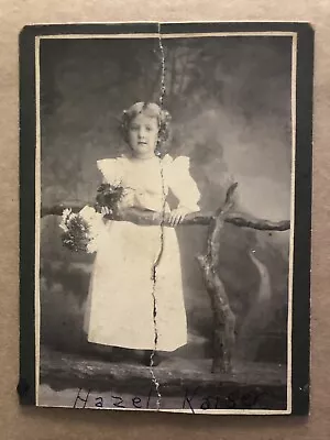 Vintage PHOTO Cabinet Card Young Girl Fancy Dress Posing ID'd Hazel Kaiser • $14.99