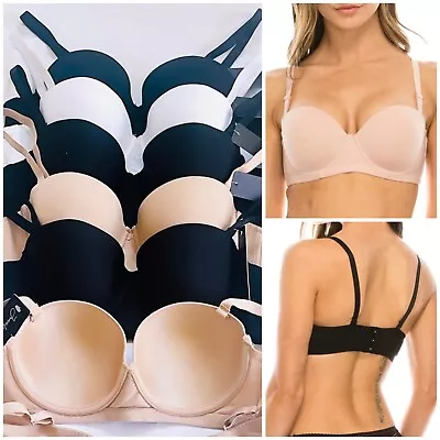3-6 Pack Strapless Bra Underwire T-Shirt Bras Multiway Lightly Pad 68077 32B-40C • £29.38