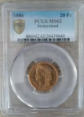 1886 Gold 20 France Switzerland PCGS MS-62 • $620