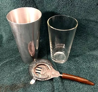 Vtg Metal & Glass Martini Cocktail Shaker W/Strainer EUC • $15