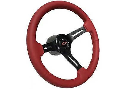 1969-94 Chevy 6-Bolt Red Leather Steering Wheel Kit Covert Red Bow Tie • $282.14