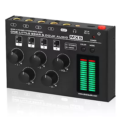 Compact 4-Channel Stereo/Mono LINE Mixer For Audio Monitoring W/LED Level Meter • £42.99