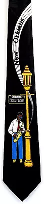 New Orleans Sax Man Mens Necktie Mardi Gras Jazz Music Bourbon St Black Neck Tie • $14.95