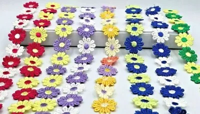 2 Yards Daisy Flower Lace And Ribbon Trim  Colours For Sewing And Embellishment • £4.39