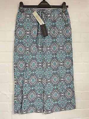 Laura Ashley Linen Floral Aztec Midi Elasticated Waist Skirt Size 8 • £10