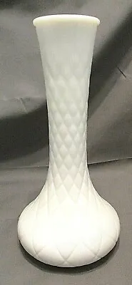 Flower Bud Vase Vintage Hoosier Glass #4095 Milk Glass Quilted Diamond Pattern • $9.78