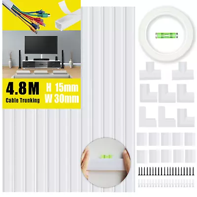 4.8M TV Cable Tidy White Cable Trunking Wire Tidy Conduit Trunking D Line • £13.94