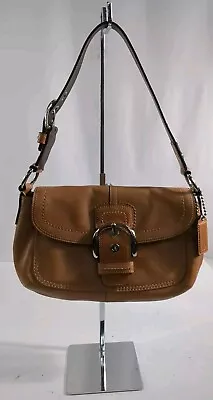 Vintage Y2K COACH Soho Camel Brown Leather Medium Flap Front Shoulder Bag 13105 • $50