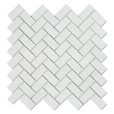 Thassos White Greek Marble 1 X 2 Herringbone Mosaic Tile • $9.50