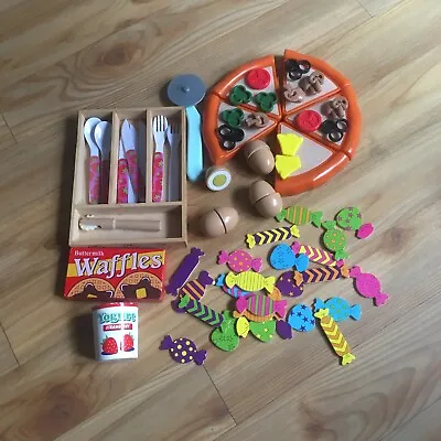 £17 • Buy Bundle Of Wooden & Plastic Toy Food Sweets Pizza Cutlery Roleplay Pretend