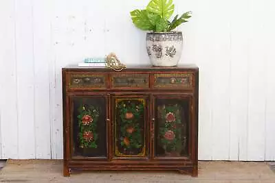 Antique Floral Black Mongolian Cabinet • $2645