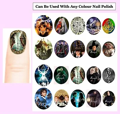 20x HARRY POTTER Nail Art Decals + Free Gems Oval Full Cover Hogwarts Crest Ron • $3.59