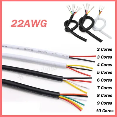 Flexible 2-10 Core Multicore Cable 22AWG Black White Signal Power Data Car Wire • £11.51