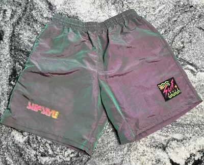 Vintage Men’s Surf Style Medium Swim Trunks Shorts Iridescent Green And Pink • $29.99