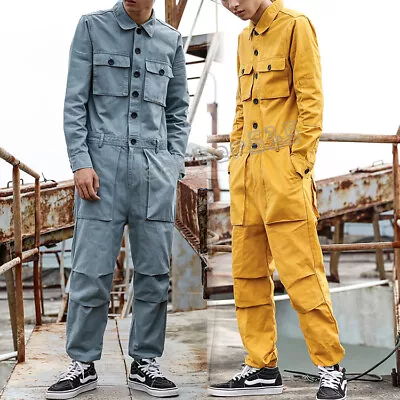 Mens Cotton Rompers Trousers Pockets Jumpsuit Long Pants S-5XL Fashion Overalls  • $90.66