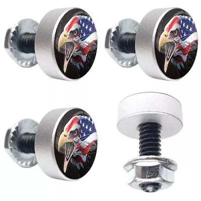 4 Silver Motorcycle  Bald Eagle  License Plate Frame Fasteners Tag Bolt Screws • $14.77