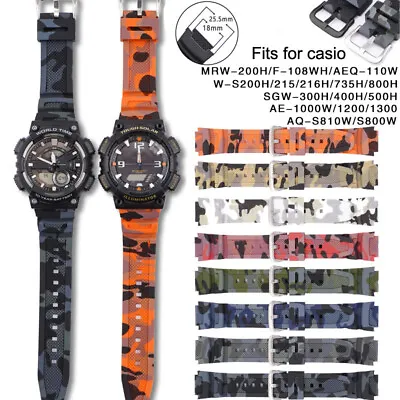 Camouflage Rubber Band For Casio AEQ-110W AE-1200 AQ-S810W 18mm Watch Strap Belt • $25.99