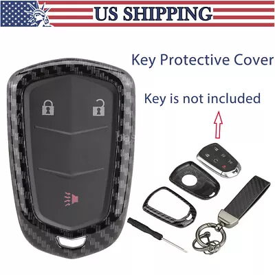 Carbon Fiber Car Key Fob Case Cover Chain For Cadillac ATS CTS XTS XT4 XT5 CT6 • $11.80