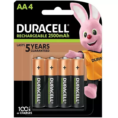 4 X AA DURACELL Rechargeable 2500 MAh NI-MH Batteries 2500mAh HIGH CAPACITY • £11.75