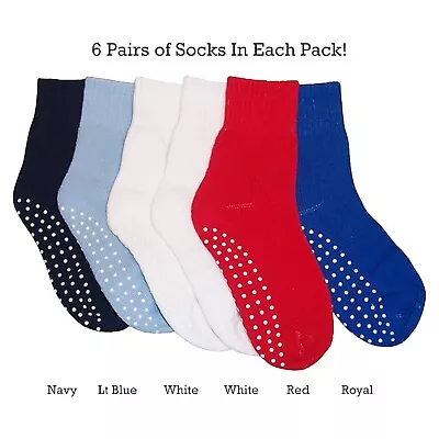 Boys Girls Unisex 6 Pack Crew Socks Cotton Spandex Assortment Gripper Size 8-9.5 • $8.99