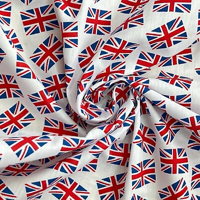 Polycotton Union Jack Flags Bunting Dress Craft Quilting Fabric Material 45  • £1.99