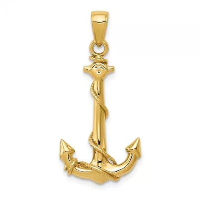 14k 14kt Yellow Gold Anchor W/Rope Pendant 32mm X 16mm • $272