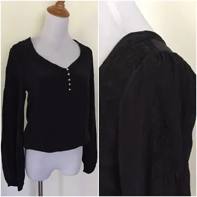 GUESS By Marciano Black 100% Silk Embroidery Elastic Hem Shirt Womens Sz XS • $9.20