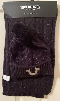 True Religion Womens Winter Accessory Set Black Knit Scarf 38” And Toboggan • $30