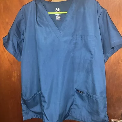 Dagacci Scrub Top Size L Blue Classic V Neck • $8.99