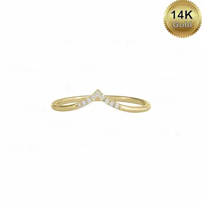 14K Gold Natural Diamond Chevron V-Shape Wedding  Ring-Jewelzofny • $229