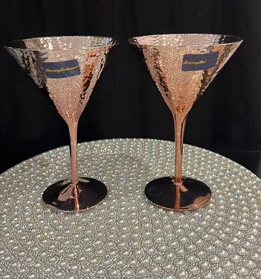 Tommy Bahama Rose Gold Metallic Hammered Metal Look Martini Glasses Set Of 2 NWT • $49.99